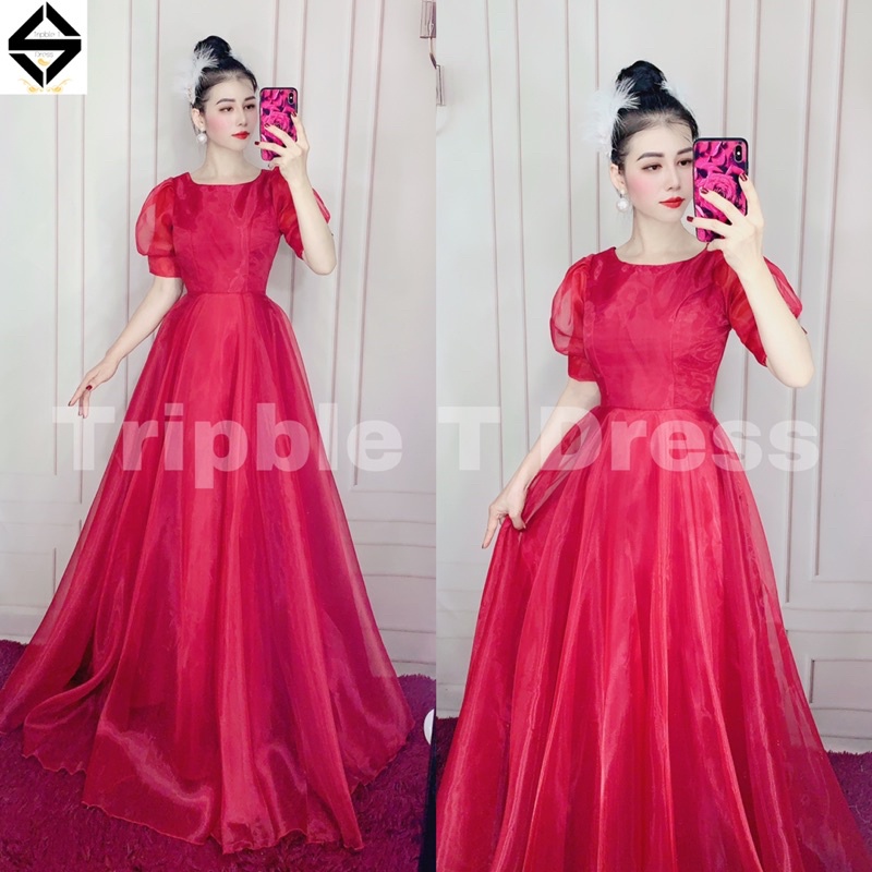Đầm maxi mặc cưới tay ngắn phồng TRIPBLE T DRESS - size M/L -MS32Y