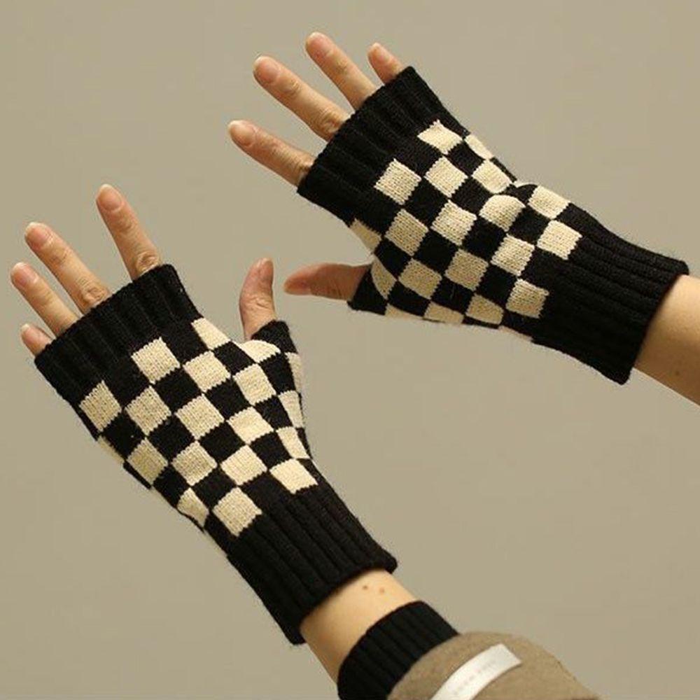 Găng Tay Hở Ngón Dày Dặn Ấm Áp Họa Tiết Kẻ Sọc Dành Cho Nữ