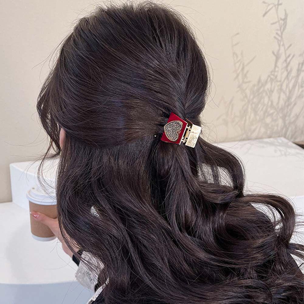 TWINKLE Kẹp Tóc Đuôi Ngựa Mini Hình Trái Tim / Hình Học Bằng Nhung Dễ Thương Xinh Xắn