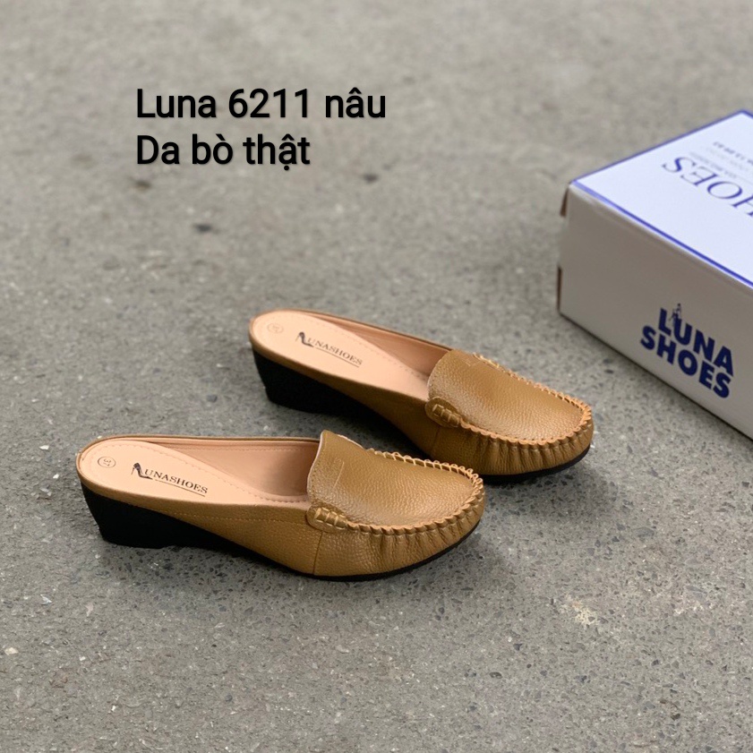 Sục nữ da bò mềm êm chân 4p LUNASHOES 6211 bảo hành 2 năm chống nước giày moca trung niên cho mẹ dễ đi dễ phối đồ