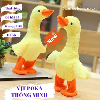Đồ chơi thông minh phát triển trí tuệ cho bé, Chú Vịt Poka nhồi bông nhại giọng nói, biết đi, biết kêu, bết hát 120 bài