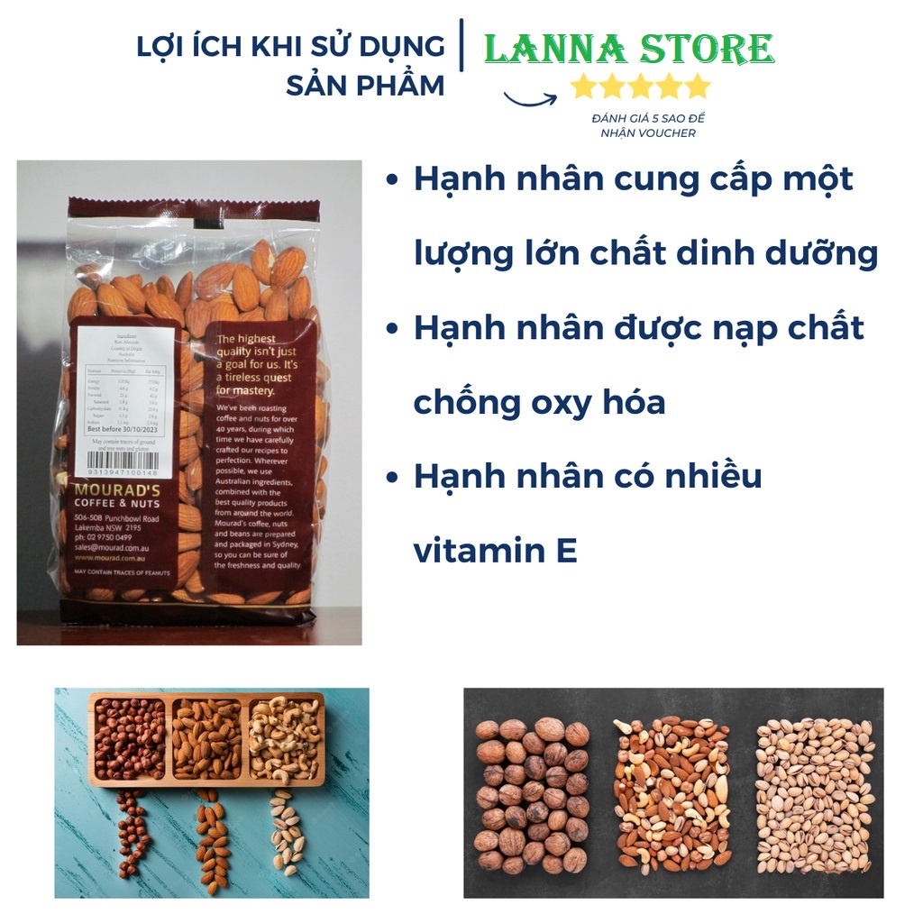 Hạnh nhân sống tách vỏ dùng để làm sữa, làm bánh Mourad túi 500g - Úc
