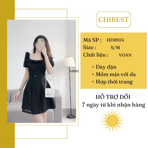 Đầm A xòe xốp gấm cổ chun bèo phối nút CHIBEST HDB924