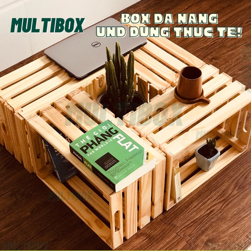 Combo 4 Thùng Gỗ Pallet Lớn Nan Dày Chắc Chắn, Hộp Gỗ Làm Kệ Sách, Bàn Trà