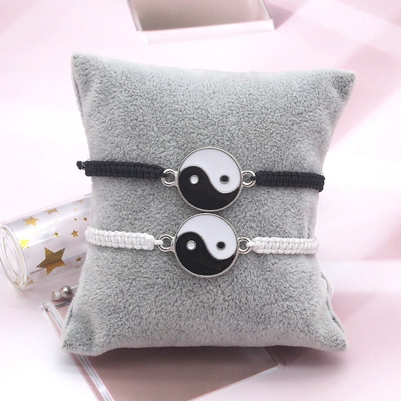 Vòng Tay Dây Bện Mặt Âm Dương Hợp Kim Phong Cách Retro Có Thể Điều Chỉnh