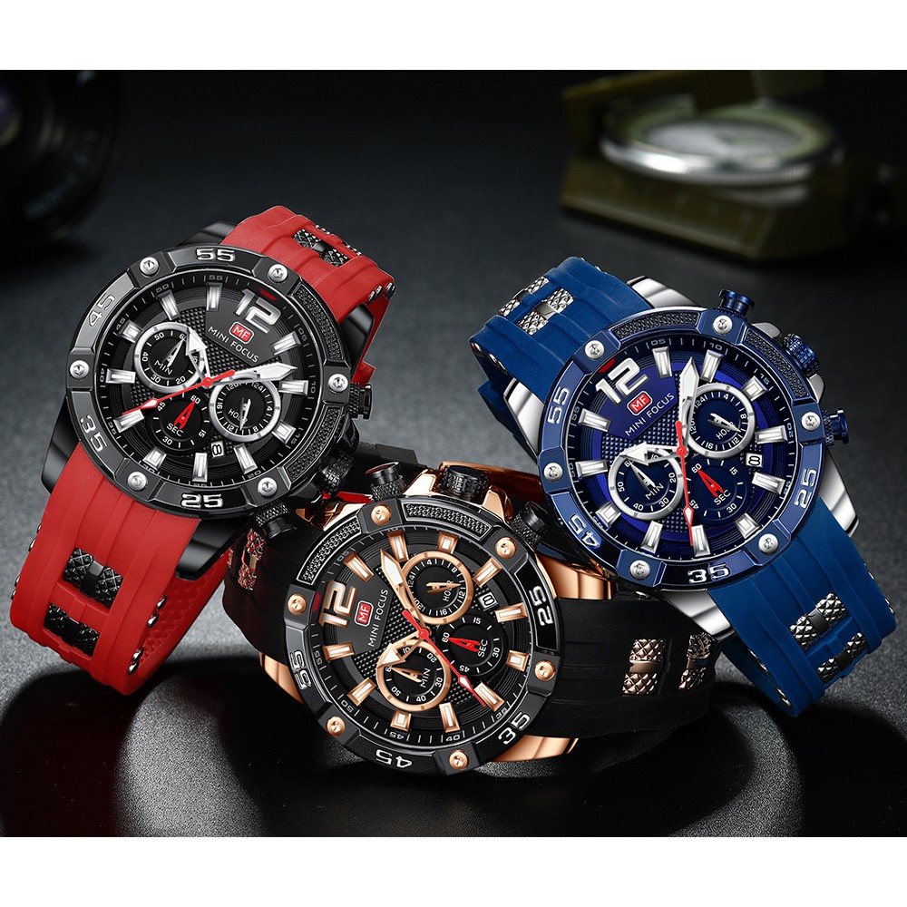 MINI FOCUS Analog Quartz Watch Men's Watches Luminous Silicone Men Wristwatch