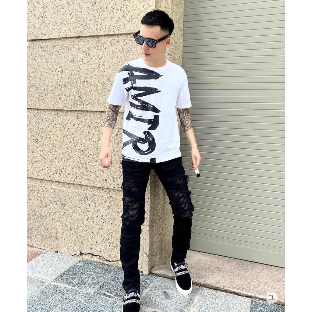 Áo phông A.Mi.Ri chữ dọc form rộng đẹp- Áo thun tay lỡ Unisex nam nữ kiểu hàn quốc vải cotton HARI in hoạ tiết