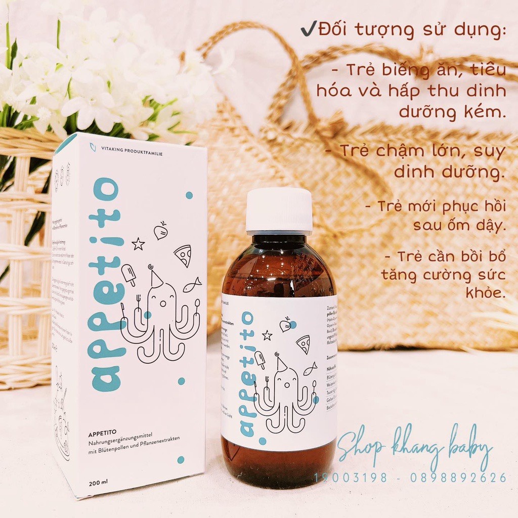Siro cho trẻ biếng ăn ⚡ CAM KẾT CHÍNH HÃNG ⚡ Siro ăn ngon Appetito 200ml cho bé từ 6 tháng trở lên (6M+) [Nội địa Đức]