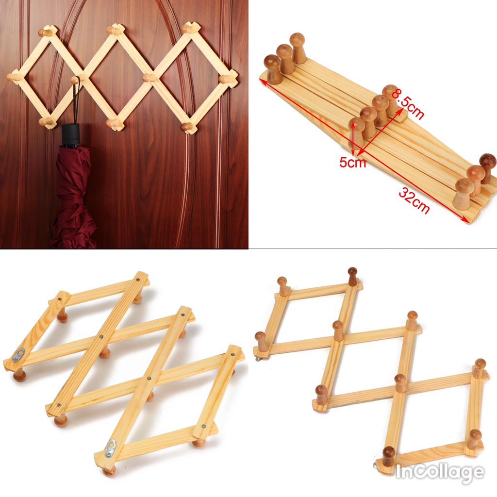 Móc Gỗ Treo Quần Áo, Móc Gỗ Gắn Tường,Móc Treo Xếp Gọn Tiện Lợi