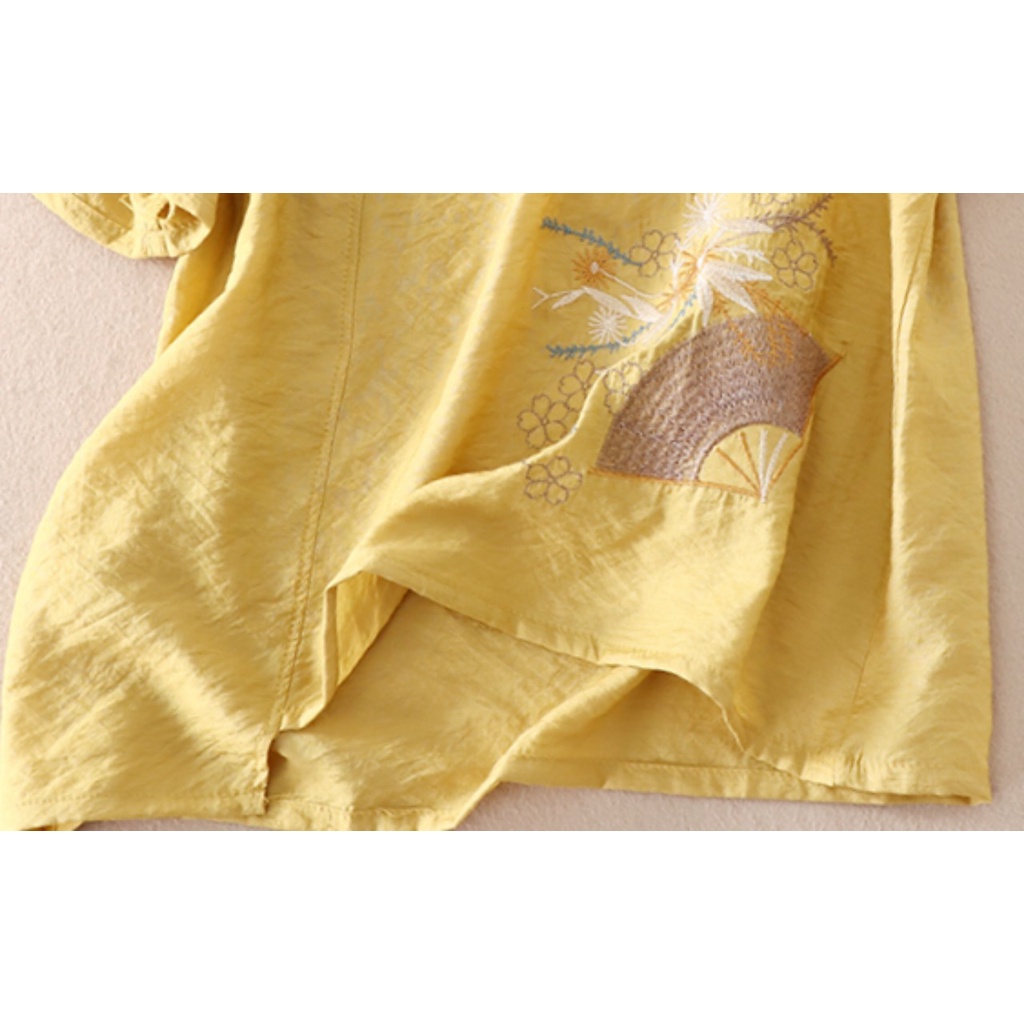 Áo Linen nữ dáng suông Thêu Họa tiết xinh