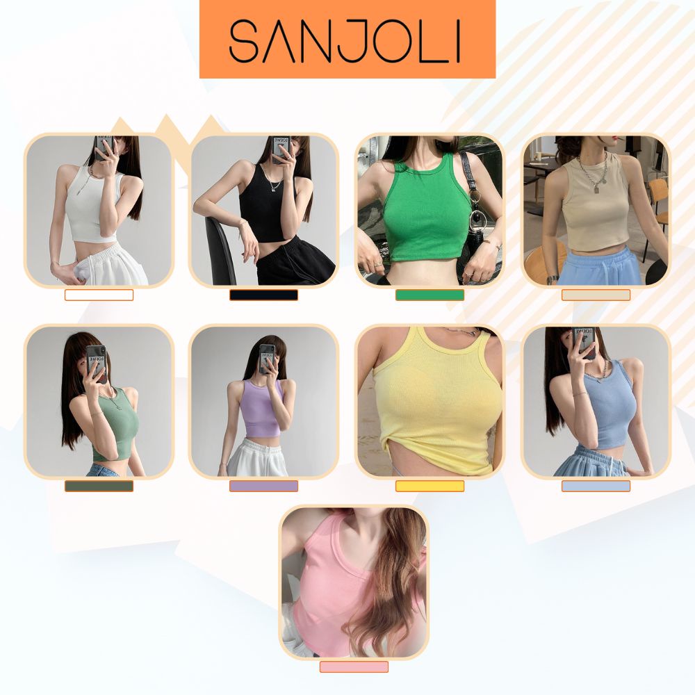 Áo Croptop Sexy SANJOLI Áo Crt 3 Lỗ Thiết Kế Len Gân Phong Cách Âu Mỹ Ôm Body Đẹp Trắng Đen AO013