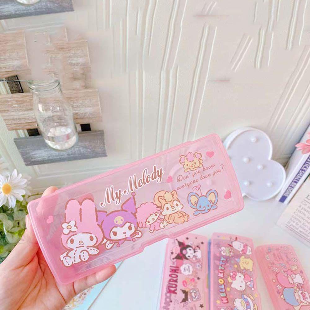 Hộp đựng bút MMULCK bằng nhựa trong suốt họa tiết nhân vật hoạt hình dễ thương