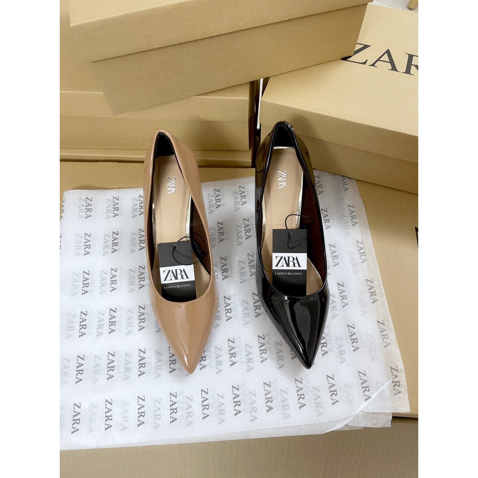 Giày nữ Z.ara da bóng, mềm, êm chân, cao 7cm dễ đi, dễ phối đồ, dáng trẻ trung và bền; cỡ 35-39