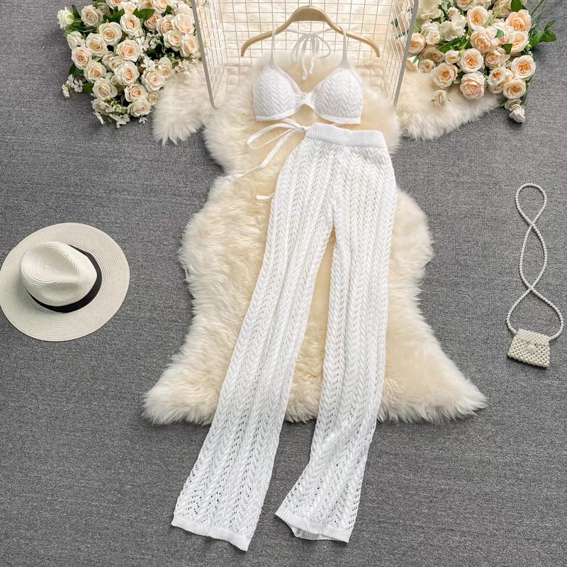 Set len đan đi biển áo bikini + quần dài