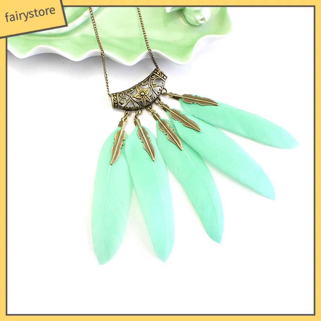 Dây Chuyền Nữ Mặt Lông Vũ Phong Cách Boho Cổ Điển