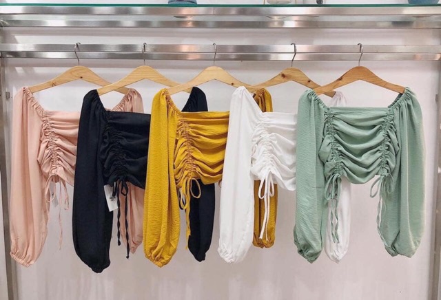 Áo Croptop Tay Phồng Rút Dây (100% ảnh thật)