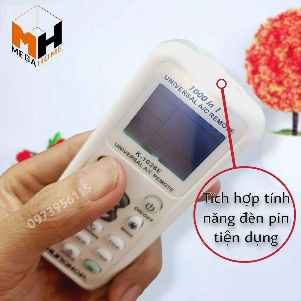 Điều khiển điều hòa đa năng  K-1028E 1000in1, Remote  máy lạnh đa năng 2 mắt hồng ngoại tích hợp đèn pin tiện lợi