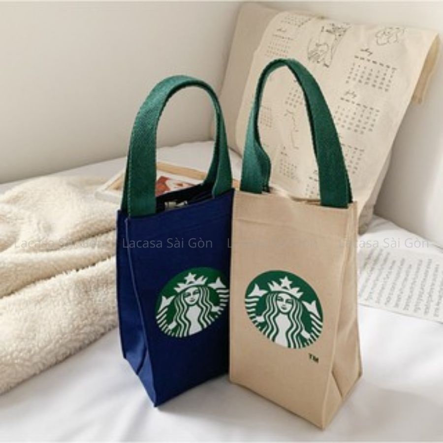 Túi Starbucks đựng bình nước/ hộp cơm thiết kế hiện đại tiện dụng có nút gài - New  Startbuckswaterbottle/ lunch box bag