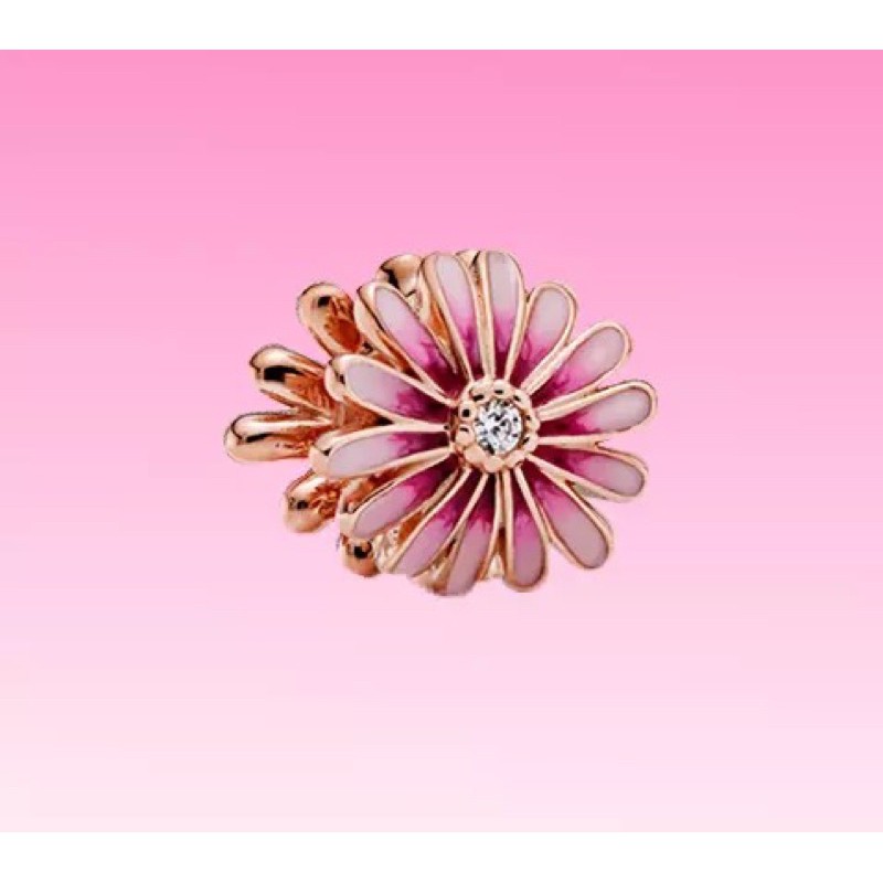 hạt charm pan hoa cúc màu hồng bạc s925 cao cấp
