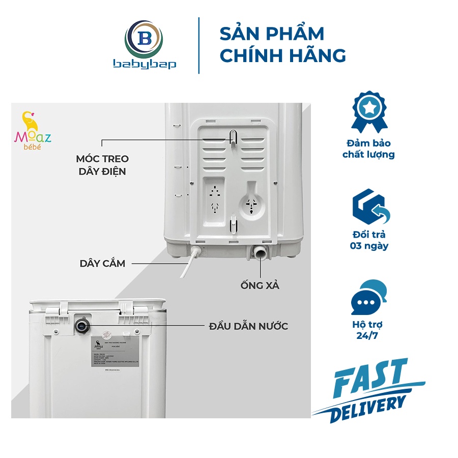 Máy Giặt Mini Moaz BéBé MB-036 Kích Thước Nhỏ Gọn, Tích Hợp Tính Năng Khóa An Toàn Và Hẹn Giờ Theo Ý Muốn