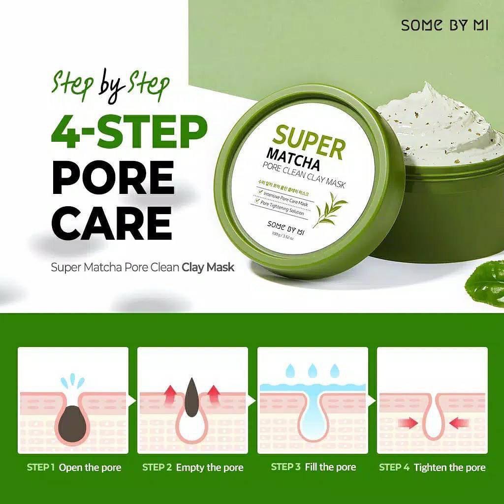Mặt Nạ Đất Sét Some By Mi Super Matcha Pore Clean Clay Mák loại bỏ dầu thừa, thu nhỏ lỗ chân lông