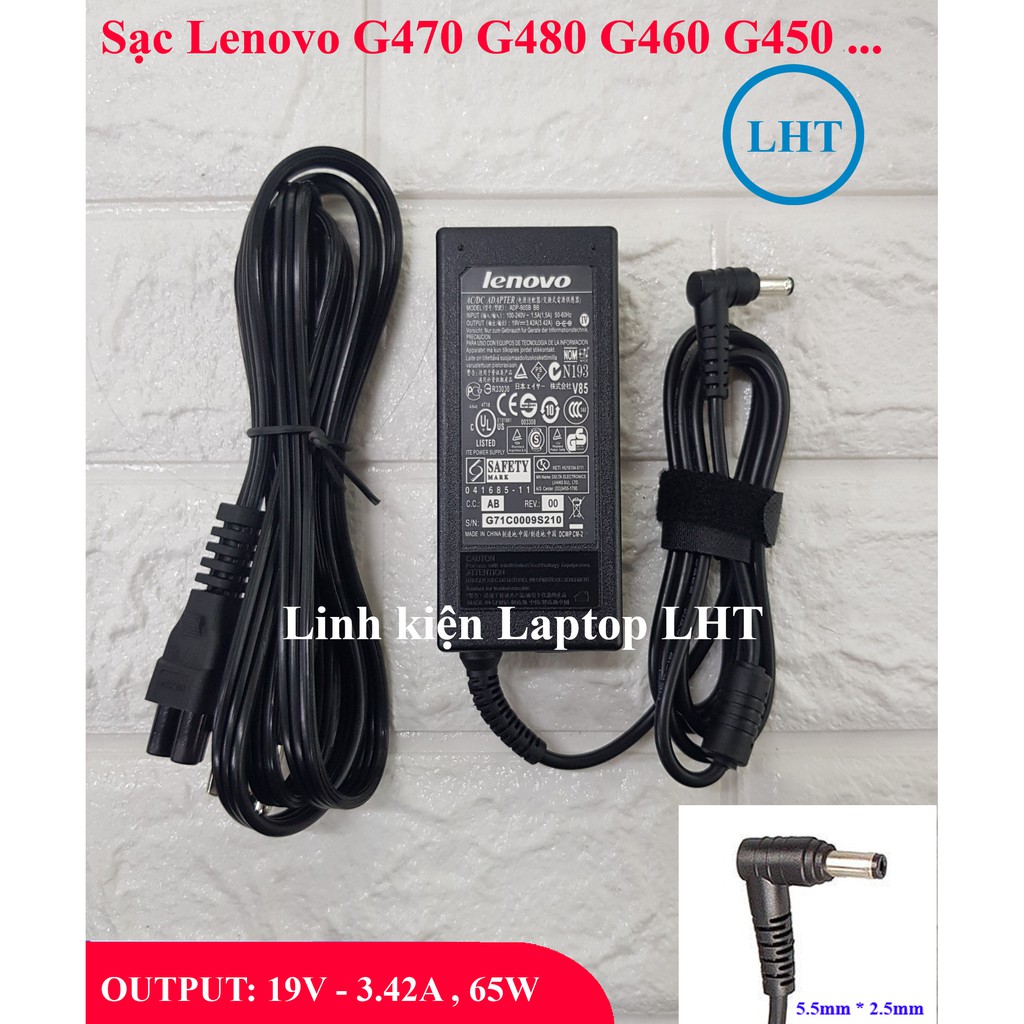 Sạc Laptop Lenovo G470 G480 G460 G450 OUTPUT 19V 3.42A (65W) chân thường kích thước 5.5mm * 2.5mm - Nhập Khẩu