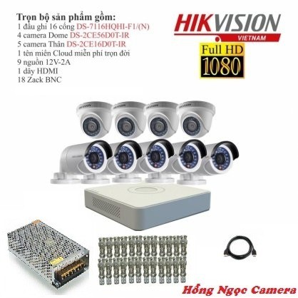 Trọn bộ 9 camera giám sát Hikvision TVI 2 Megapixel DS-2CE56D0T-IR-9 Full HD