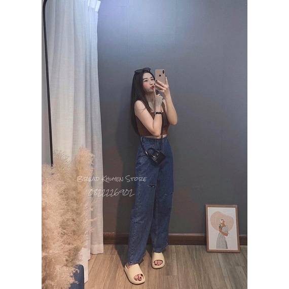 Quần jeans xuông trơn rách 2 dáng basic hack chân thẳng tắp