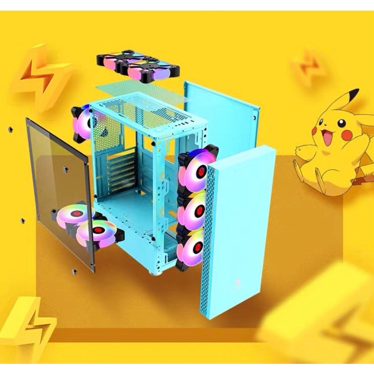 VỎ CASE PICKACHU - NEW BOX - LẮP TỐI ĐA 8 FAN LED RGP , có ảnh thật shop chụp