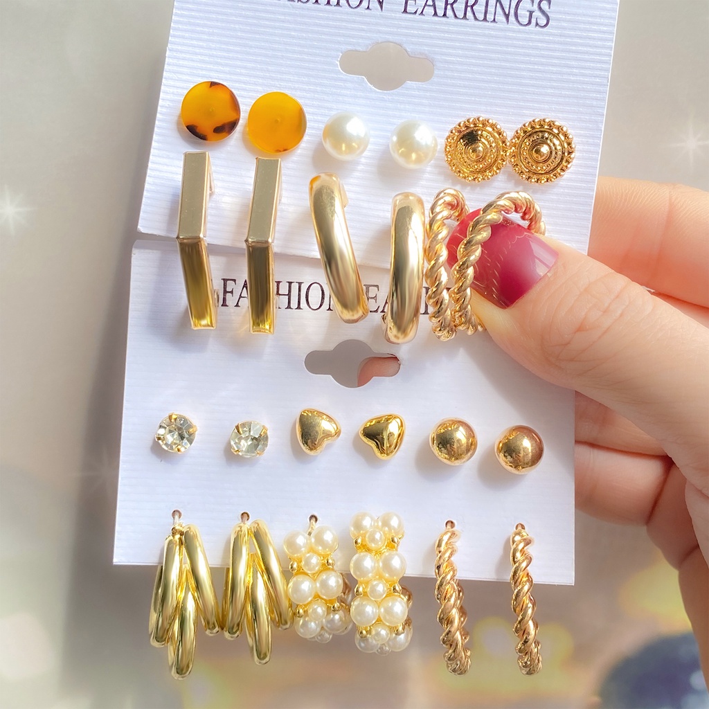 Set 6 đôi khuyên tai tua rua đính ngọc trai phong cách bohemian thời trang biển cho nữ
