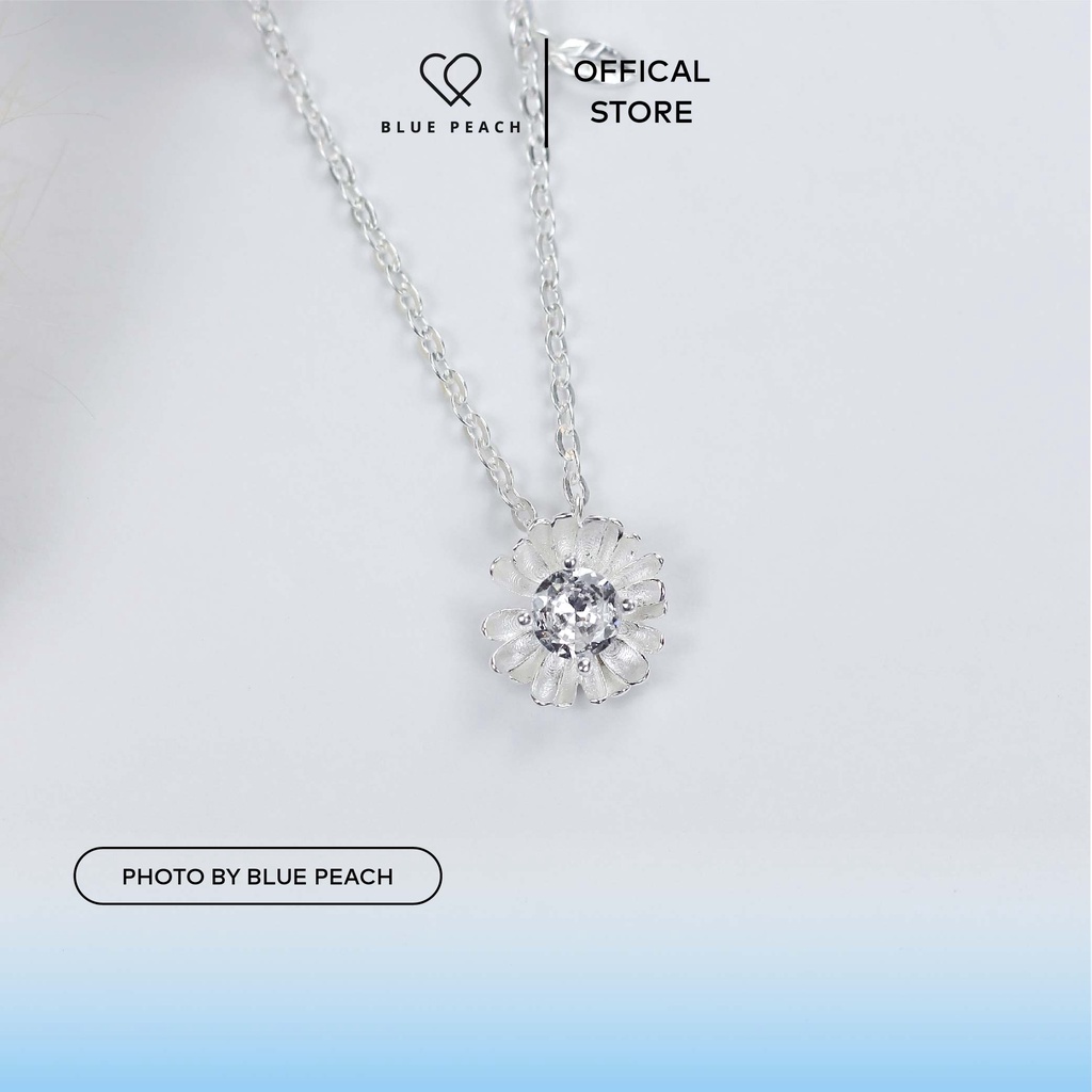 Dây Chuyền Bạc 925 Blue Peach Daisy 4 Chấu Đá VN DC703