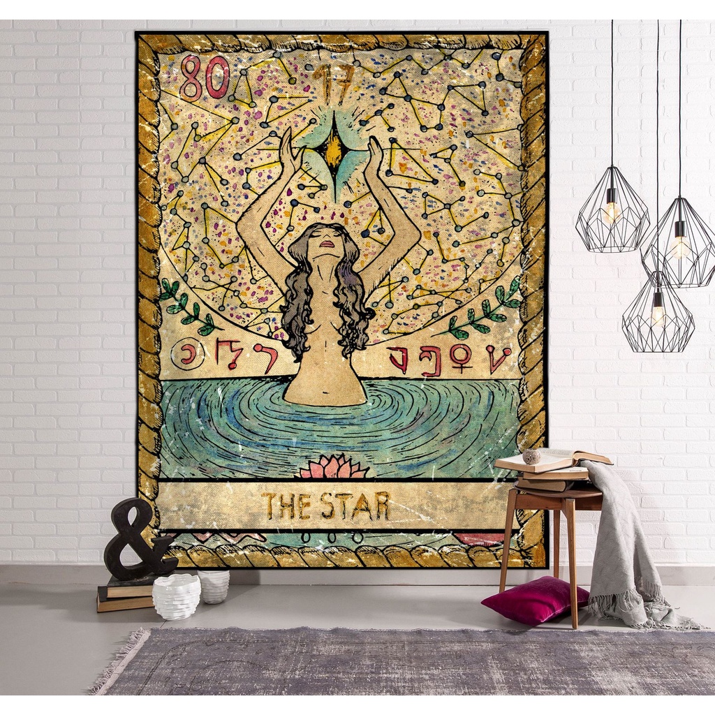 Thảm Treo Tường Trang Trí In Hình Lá Bài Tarot/Mặt Trời/Mặt Trời/Ngôi Sao Ấn Độ Nhiều Màu Sắc Phong Cách Âu Mỹ