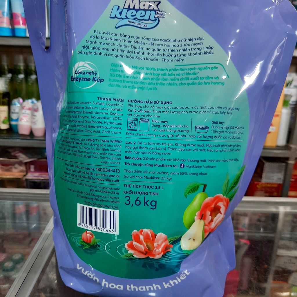 Nước Giặt Xả Max Kleen Thiên Nhiên Vườn Hoa Thanh Khiết túi 3,6kg