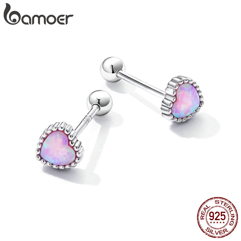 Bông tai BAMOER SCE1383 Bạc 925 đính ngọc mắt mèo hình trái tim