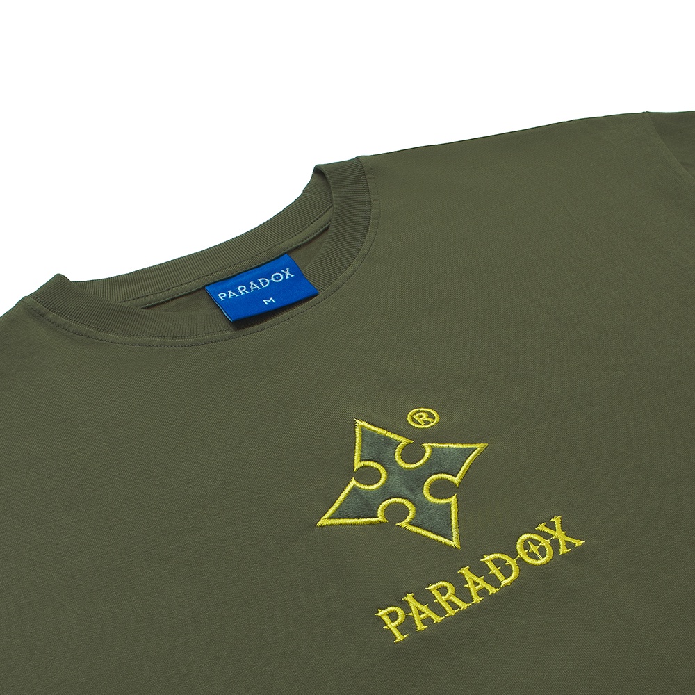 Áo thun form rộng Paradox tay lỡ - Unisex - In hình - ESSENTIAL EMBROIDERY - Màu xanh oliu