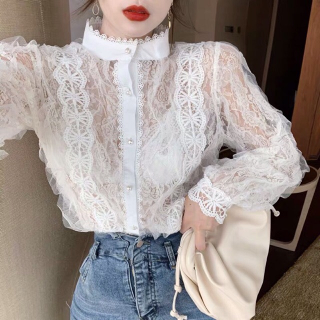 Áo sơmi phối ren bánh bèo