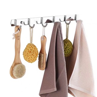 Móc áo treo tường 6 mấu inox 304 (kèm miếng dán không phải khoan tường hoặc khoan tường)