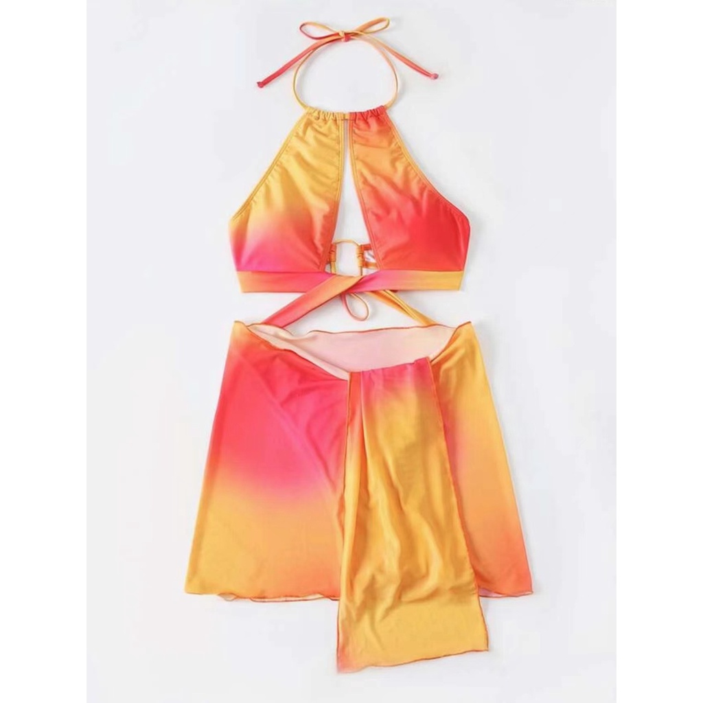 [BKN1592] &lt;ÂU&gt; BODYSUIT ĐỎ CAM VÀNG CUTOUT KÈM CHÂN VÁY