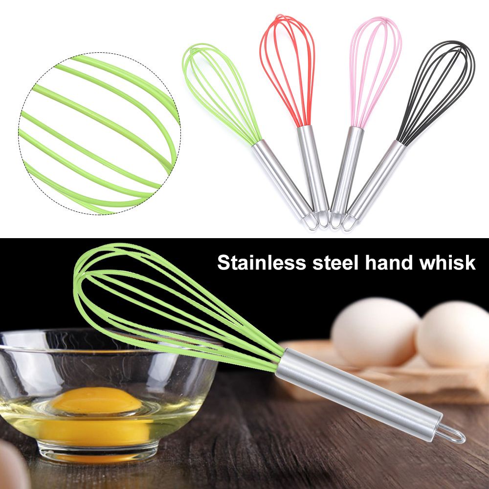 Dụng Cụ Đánh Trứng Bằng Thép Không Gỉ Tay Cầm Silicone Nhiều Màu