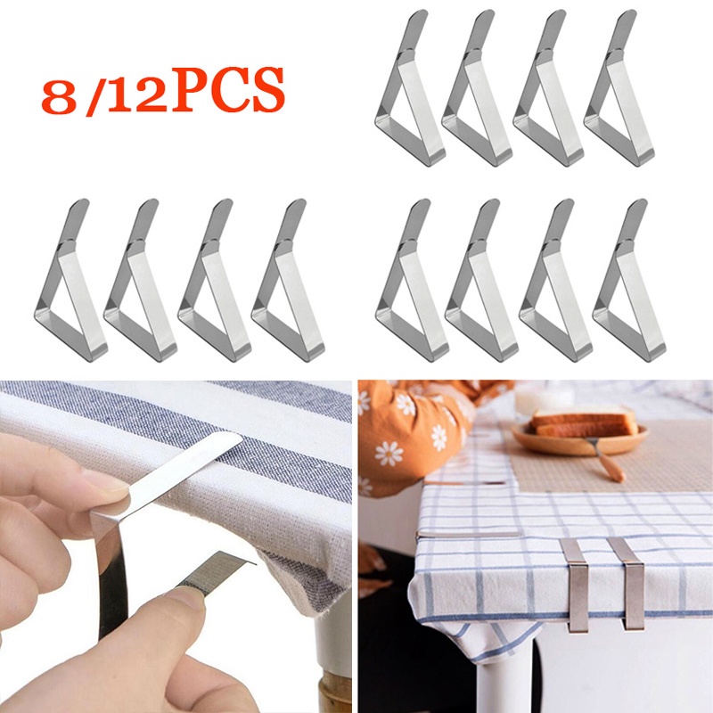 Set 8 / 12 Giá Đỡ Kẹp Khăn Trải Bàn Bằng Thép Không Gỉ Chống Trượt Đa Năng