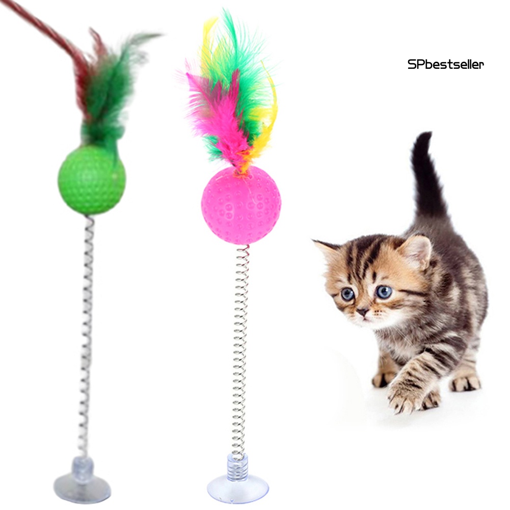 Bóng Đồ Chơi Gắn Lông Vũ Lò Xo Có Giác Hút Dành Cho Mèo Cưng
