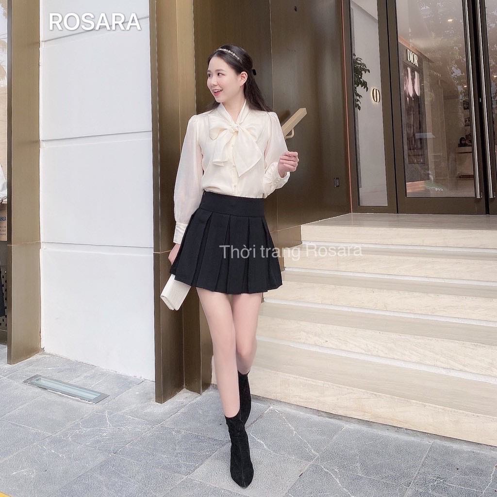 Áo sơ mi dài tay cổ nơ Rosara phụ kiện am229