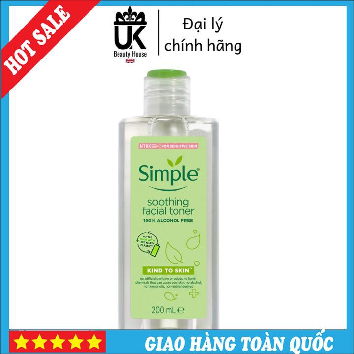 Nước Hoa Hồng Soothing Facial Toner Simple Cân Bằng Ẩm Cho dDa 200ml