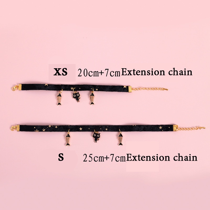 Vòng cổ nhung trang trí mặt bông tuyết/ bầu trời/ hoa đào/ mèo đen điều chỉnh được mạ đồng xinh xắn dành cho thú cưng