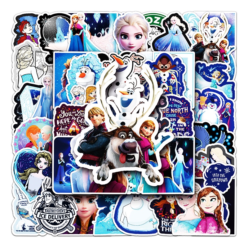 DISNEY Bộ 50 Miếng Dán Hoạt Hình Frozen Trang Trí Laptop / Điện Thoại / Ván Trượt / Đồ Chơi Trẻ Em
