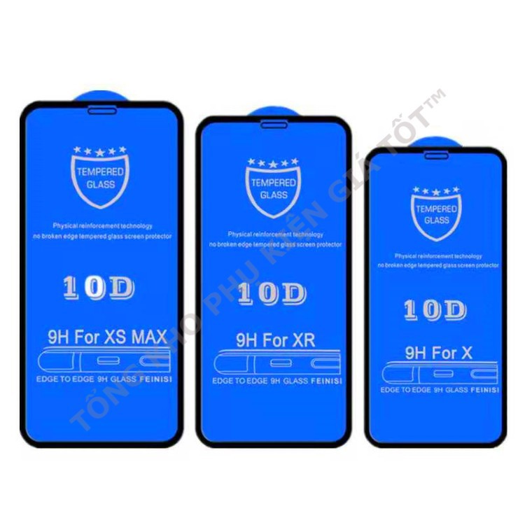 Kính cường lực iPhone full màn hình 10D cho 6-13Promax tặng kèm giấy lau màn hình