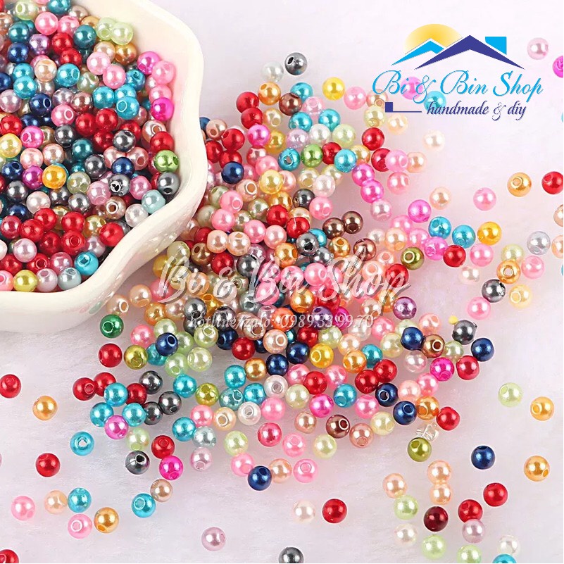 200g Hạt Trai Tròn 4mm Có Lỗ Giữa Đính Kết Trang Phục, Làm Phụ Kiện Thời Trang