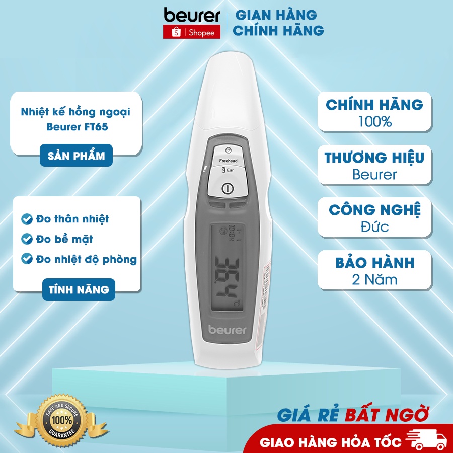 Nhiệt kế hồng ngoại BEURER FT65 |  Đo nhanh , chính xác trong 1 giây - Tích hợp 6 tính năng trong 1 - Bảo hành 24 Tháng