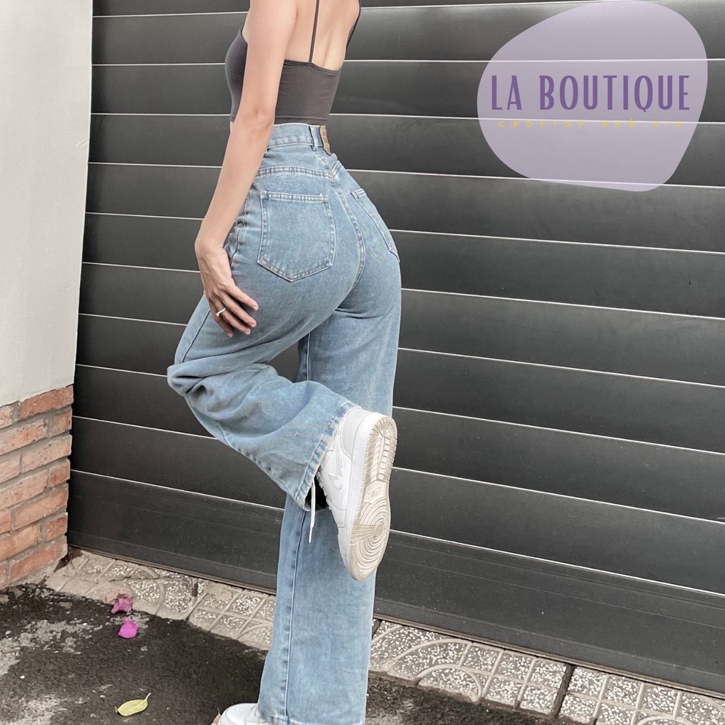 Quần Jean Suông Ống Rộng Dài Phủ Chân Cạp Cao La Boutique Basic Dễ Phối Đồ