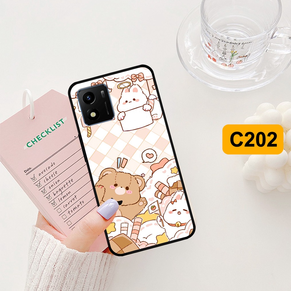 Ốp lưng Vivo Y01 in hình caro gấu thỏ dễ thương
